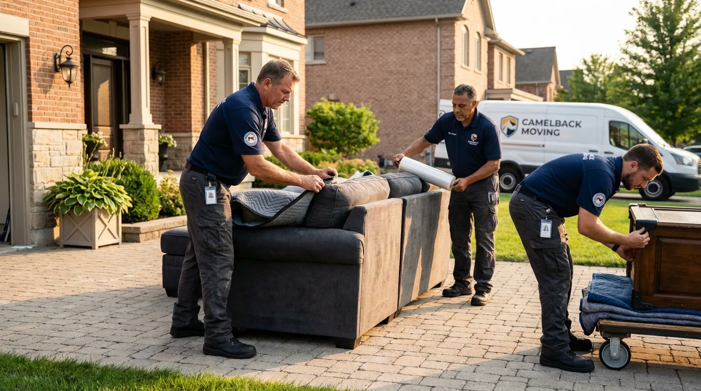 Large estate moving crew wrapping furniture in Ridgewood, NJ